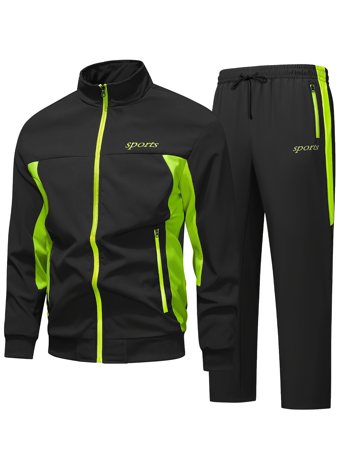 Men's Autumn Casual Sportswear Set With A Stand-up Collar And Color-block Design - Image 7