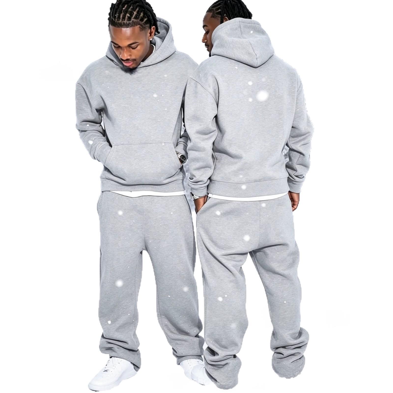 Solid-color Fleece-lined Hoodie And Wide-leg Straight-leg Pants Set - Image 5