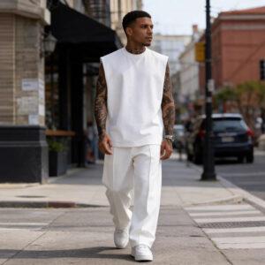 Mens Casual Sleeveless Crew-Neck Set