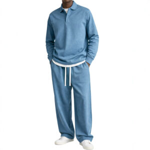 Fallwinter Long-sleeve Button-up Collar Shirt And Pants Set