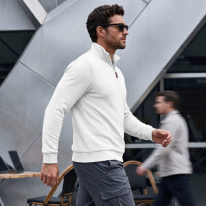 Springautumn Twill-textured Half-zip Stand-up Collar Long-sleeve