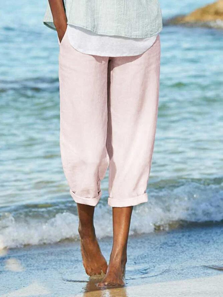 Linen Art All-Match Loose Casual Solid Color Plus Size Pants Women - Image 4