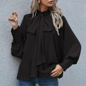 Ins Long-sleeved Blouse Bowknot Puff Sleeves Fashion Commuter Office Tops Women's Clothing