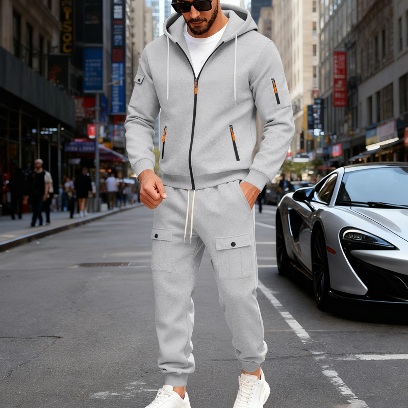 Mens Fleece-lined Loose-fit Casual Hoodie And Pants Set - Image 7