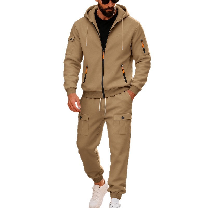 Mens Fleece-lined Loose-fit Casual Hoodie And Pants Set - Image 4