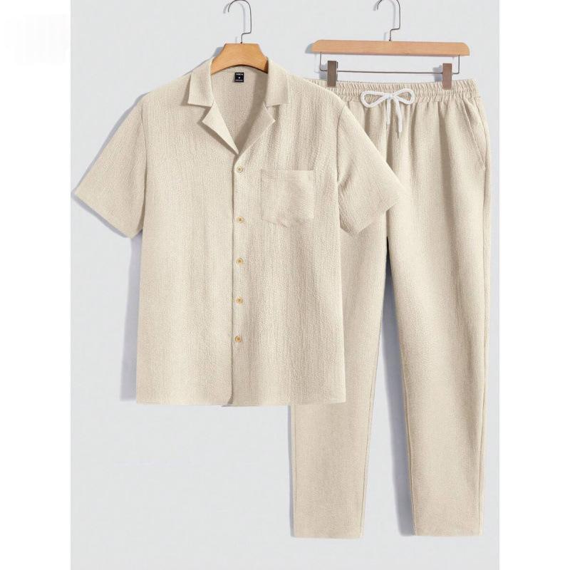 Male Solid Color Button Striped Shirt Sleeve - Image 7
