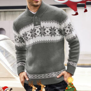 Long Sleeve Christmas Jacquard Knitted Sweater For Men