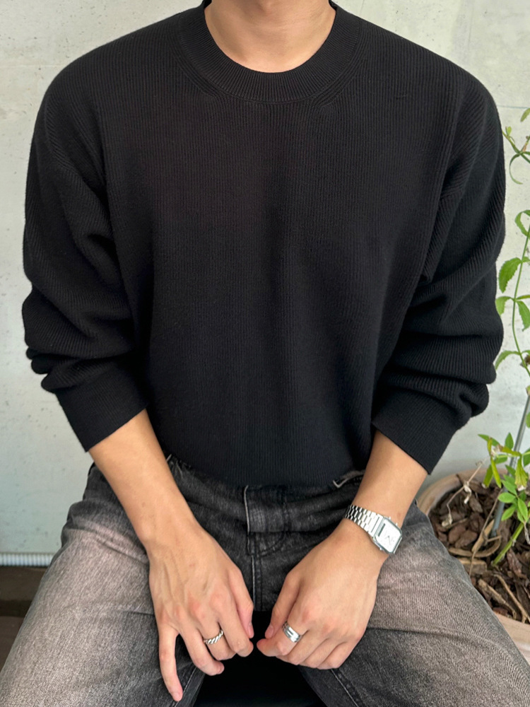 Crew-neck Pullover Sweater Korean-style Workwear Outfit - Image 5