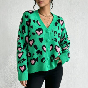 Women's Leopard-Print Knitted Cardigan Sweater Coat