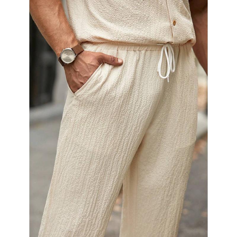 Male Solid Color Button Striped Shirt Sleeve - Image 5