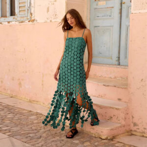 Fashion Hollow-Out Polka Dot Midi Slip Dress - Lightweight Sleeveless Linen-Blend Summer Dress For Women
