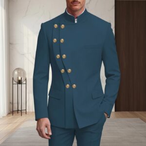High-end Men's Stand-collar Suit Two-piece Set