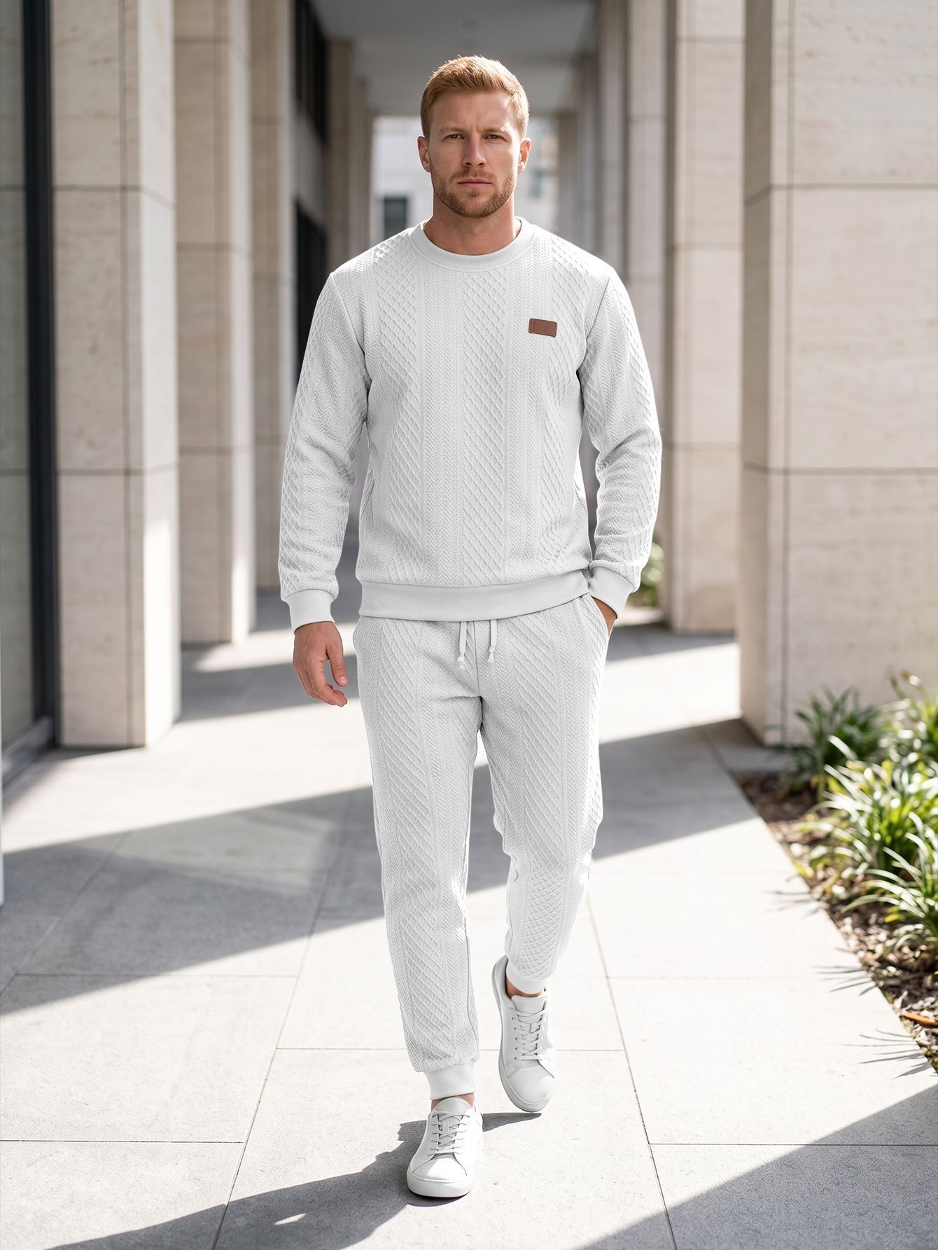 Mens Textured Jacquard Crew-Neck Sweater Set - Image 9