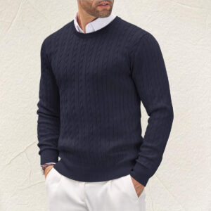 Men's Cable-knit Crew-neck Long-sleeve Sweater