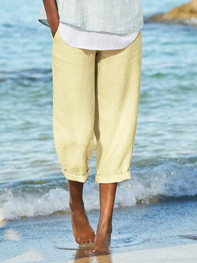 Linen Art All-Match Loose Casual Solid Color Plus Size Pants Women - Image 3