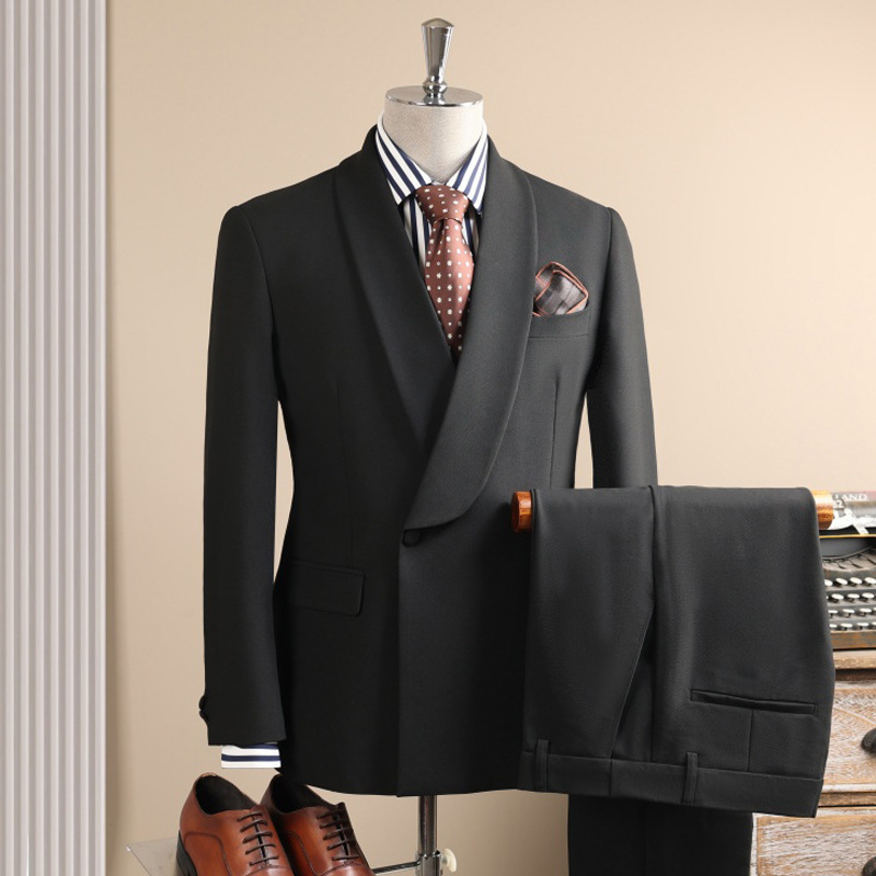Men Taupe Shawl Lapel One Button 2 Pieces Suit Blazer & Pants Set - Image 4