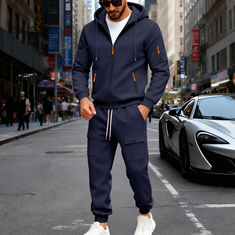 Mens Fleece-lined Loose-fit Casual Hoodie And Pants Set - Image 5