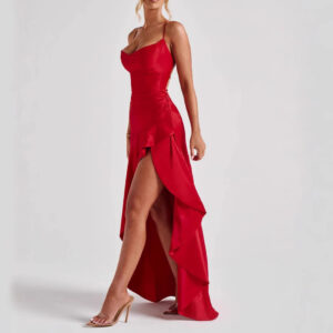 Women's Backless Ruffles Irregular Dress Summer Fashion Evening Party Club Split Suspender Maxi Dresses Clothing