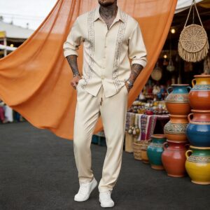 New Ethnic-style Mens Embroidered Casual Loose-fitting Set For Festivals