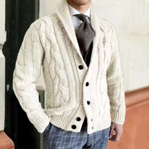 Autumn Winter New Knitted Cardigan Men's Turn-Down Collar Long Sleeve Twisted Sweater Jacket Cross-Border Amazon Men's Clothing