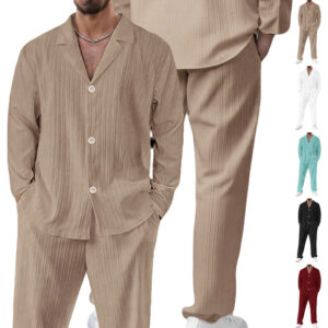 Short-sleeve And Long-sleeve Shirt And Pants Set With A Lapel Collar