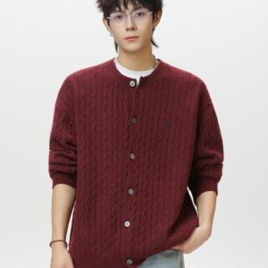 Crew Neck Cable Knit Cardigan Sweater For Men, Autumn And Winter New Style, Loose And Soft Texture Knitwear, Trendy Brand Sweater Jacket