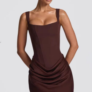 2026 New Women French Sexy Square Neck Sleeveless Bodycon Mini Dress With Tie Waist