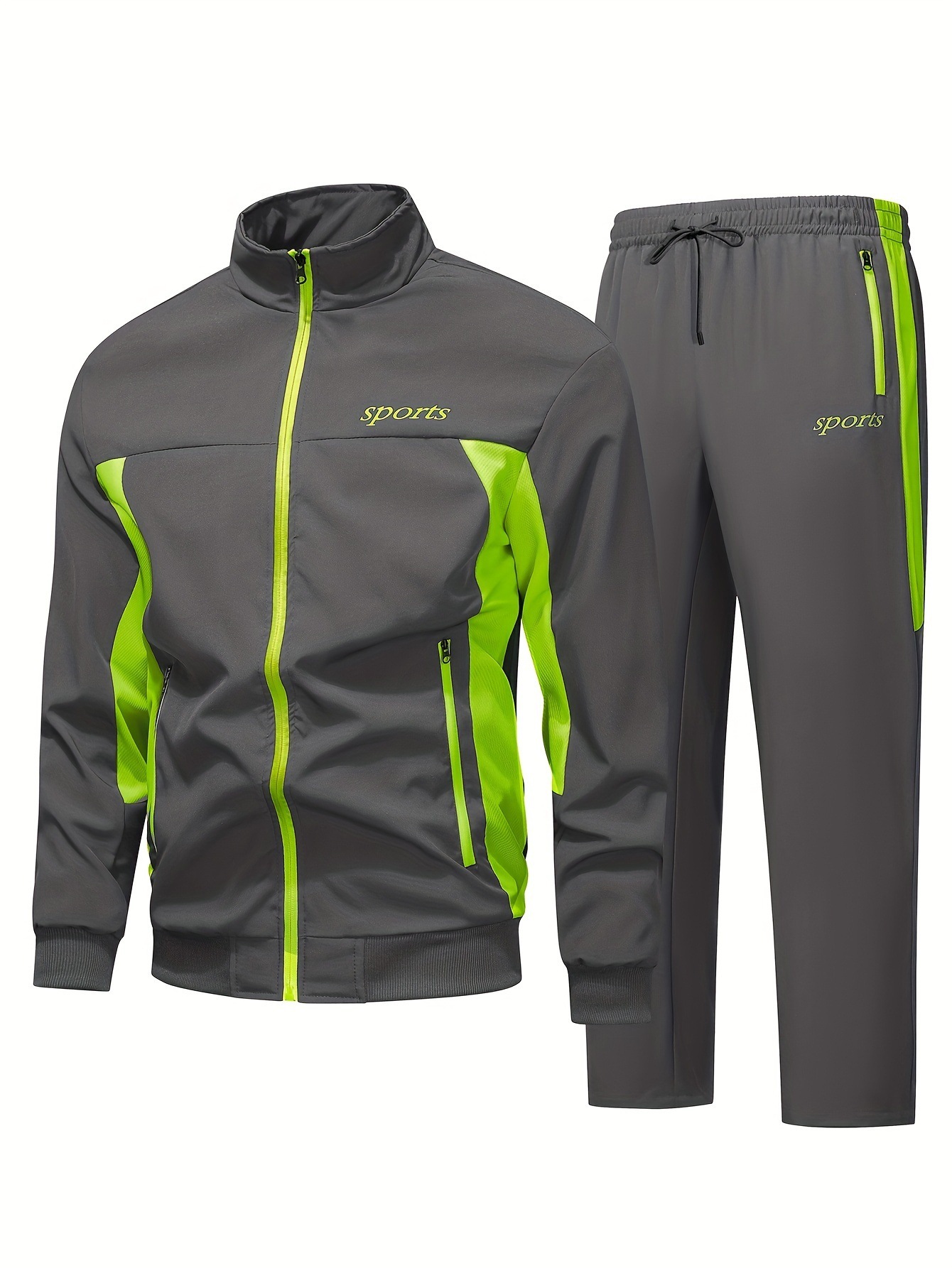 Men's Autumn Casual Sportswear Set With A Stand-up Collar And Color-block Design - Image 10