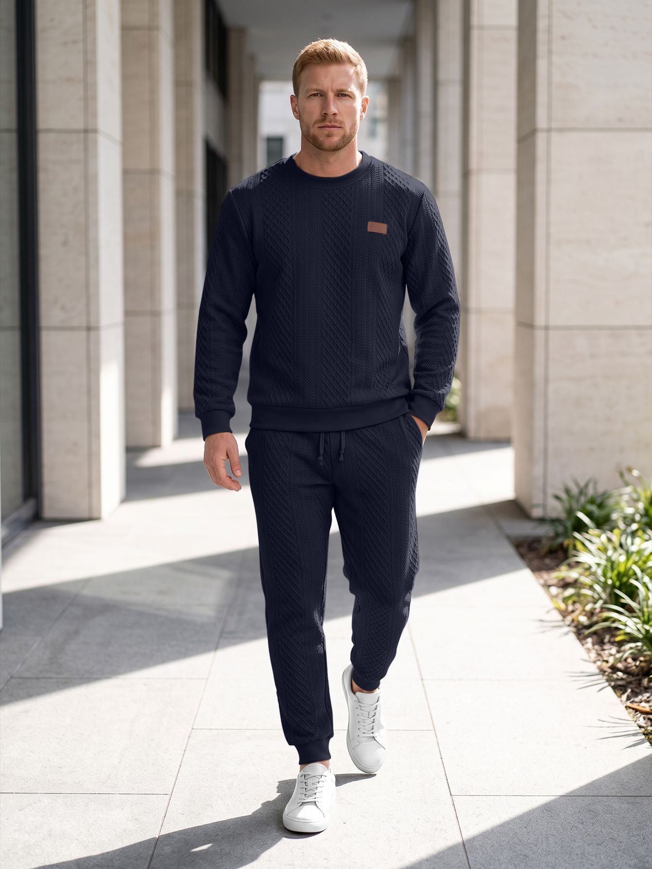 Mens Textured Jacquard Crew-Neck Sweater Set - Image 8