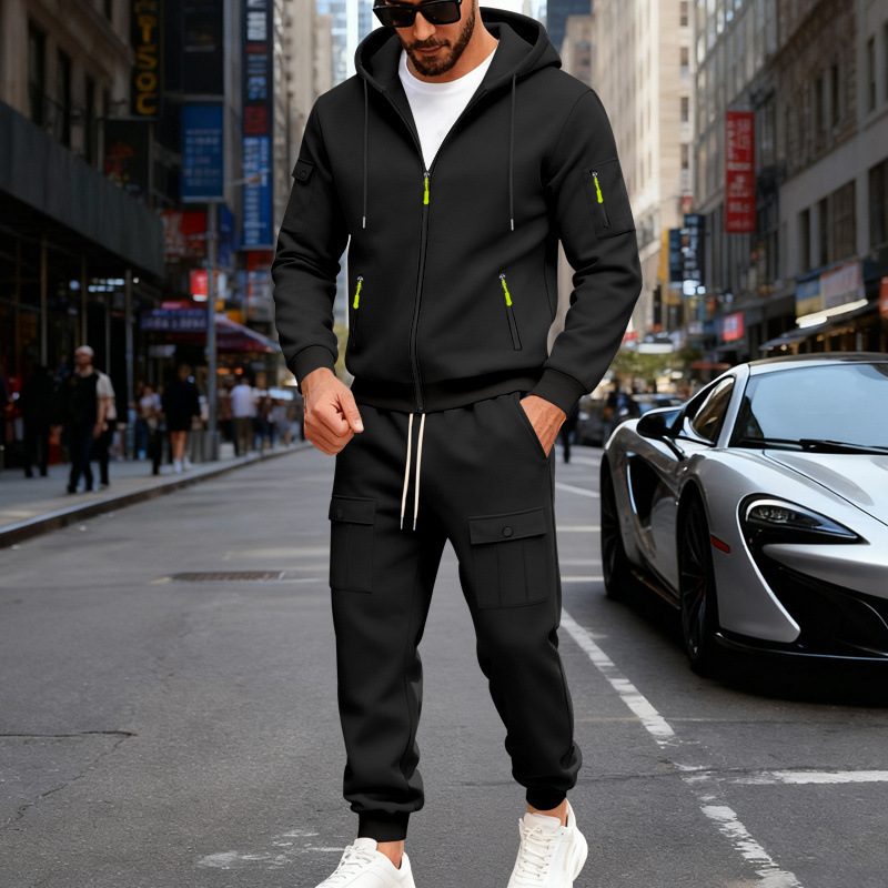 Mens Fleece-lined Loose-fit Casual Hoodie And Pants Set - Image 6