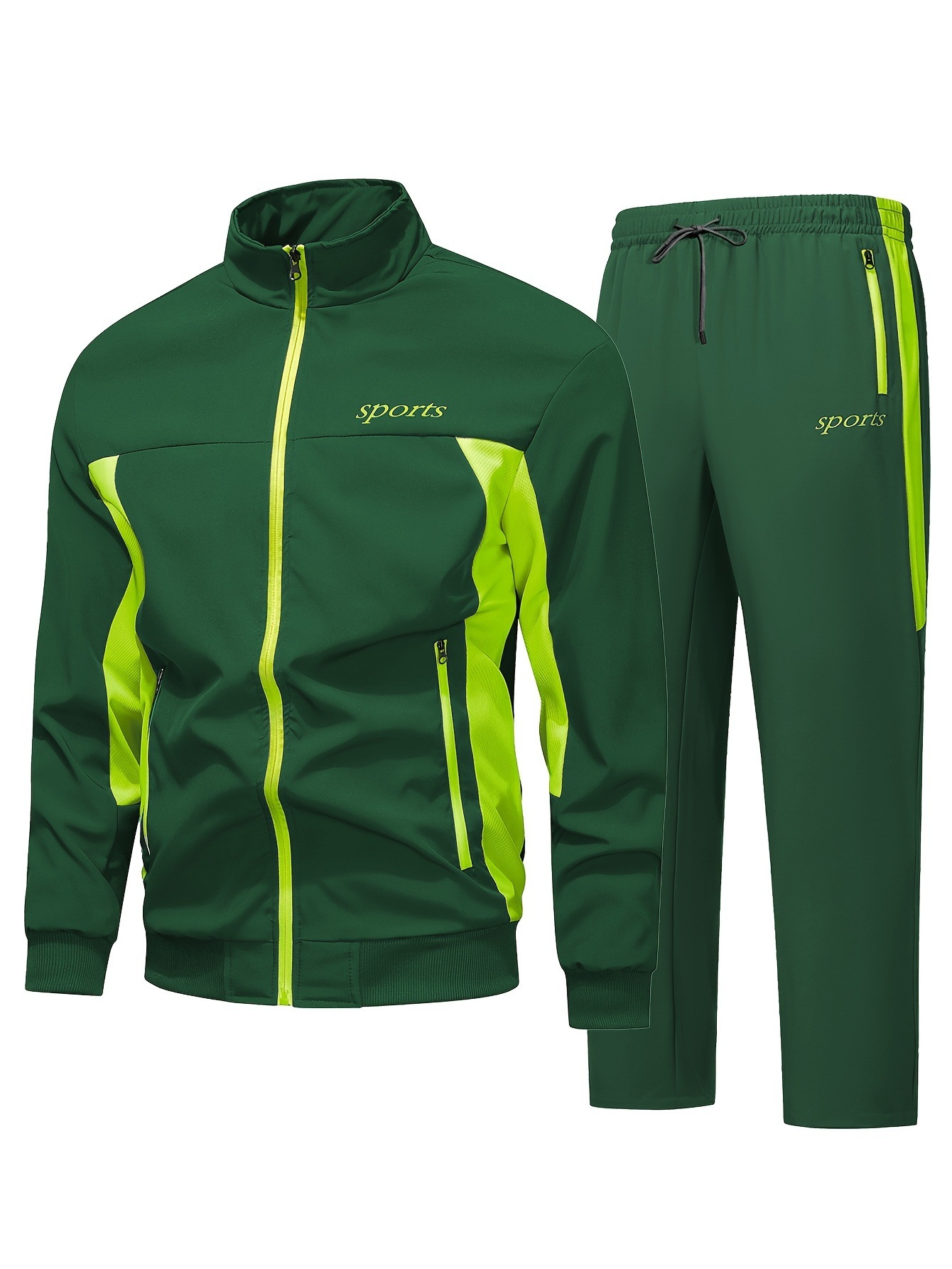 Men's Autumn Casual Sportswear Set With A Stand-up Collar And Color-block Design - Image 8