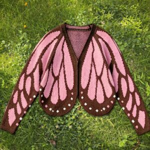 Women's Butterfly Knit Cardigan Sweater Autumn Winter Long Sleeve Open Front Knitted Outerwear Clothing