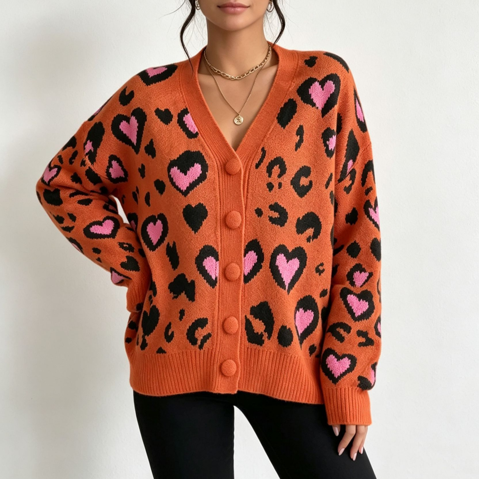 Women's Leopard-Print Knitted Cardigan Sweater Coat - Image 2