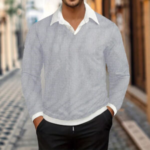 Men's V-neck Solid Color Pullover Knitting Woolen Sweater
