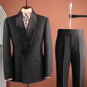 Luxury Satin Shawl Collar Floral Embroidered Tuxedo Suit