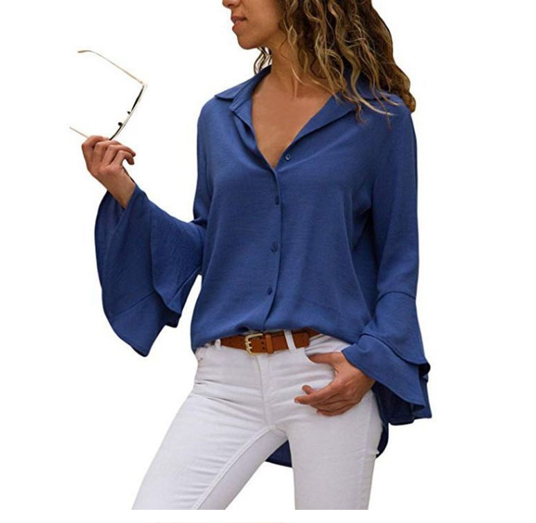 Women's Bow Tie Collar Solid Color Fashion Slim Imitation Silk Long Sleeve Lining - Image 3