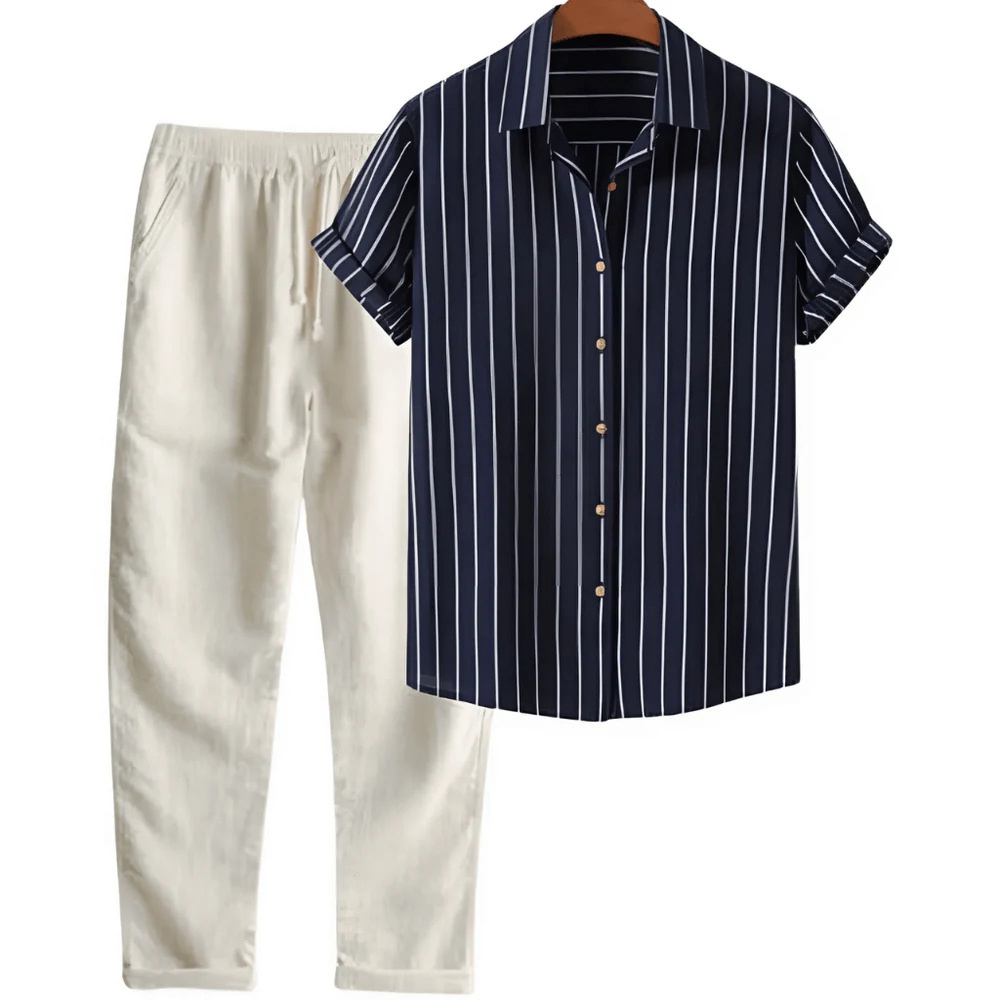 Printed Loose Short Sleeve Shirt Trousers Suit Men's Casual Suit - Image 3