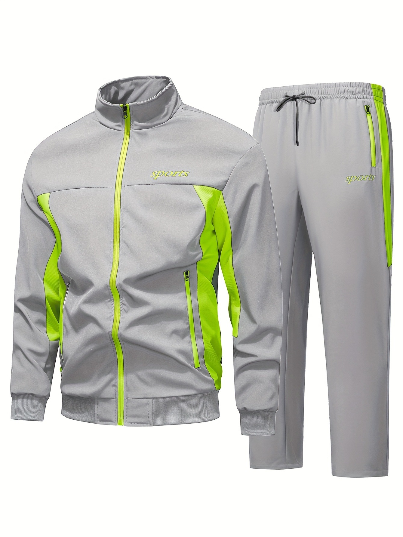 Men's Autumn Casual Sportswear Set With A Stand-up Collar And Color-block Design - Image 9