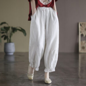 Retro Solid Color Harem Pants Summer New High-density Linen Lace Patch Lace Casual Pants For Women 2207