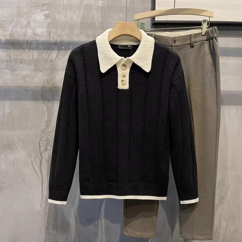 Men's Retro Casual Lapel Knitted Sweater - Image 3