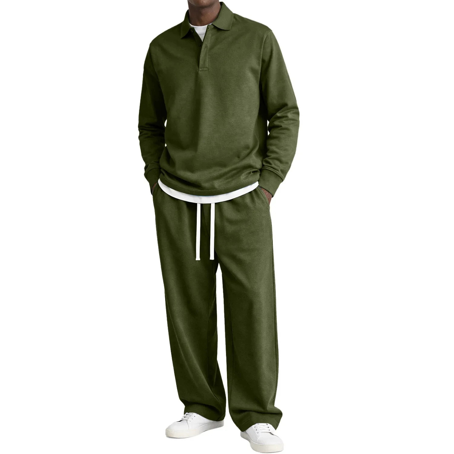 Fallwinter Long-sleeve Button-up Collar Shirt And Pants Set - Image 4