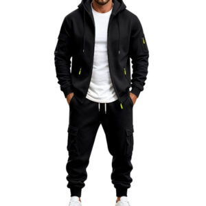 Mens Fleece-lined Loose-fit Casual Hoodie And Pants Set