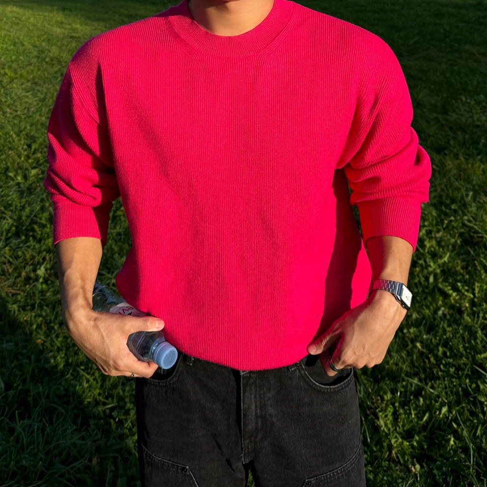 Crew-neck Pullover Sweater Korean-style Workwear Outfit - Image 8