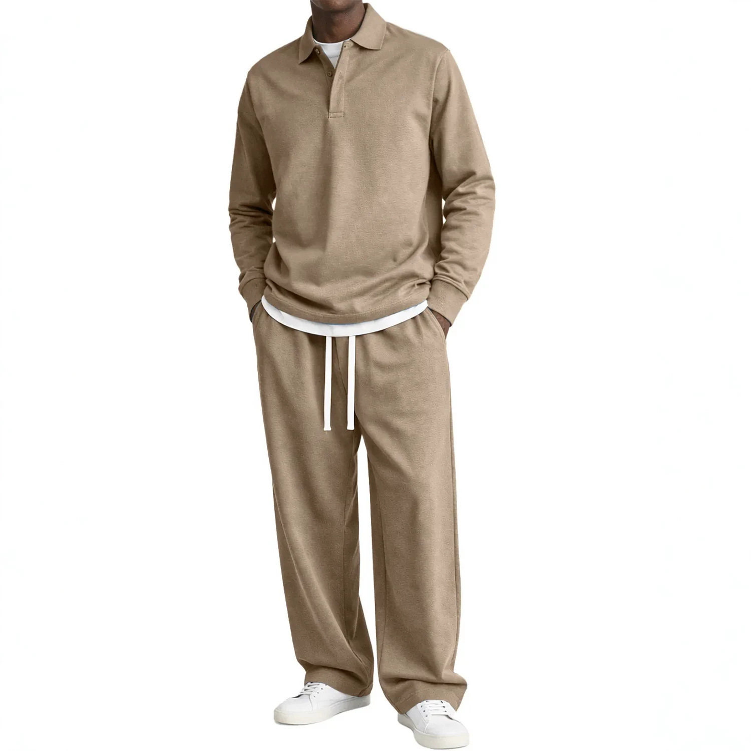 Fallwinter Long-sleeve Button-up Collar Shirt And Pants Set - Image 2
