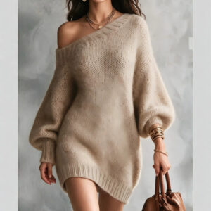 Women's Mohair Sweater Off-shoulder Mid-length Knit Top