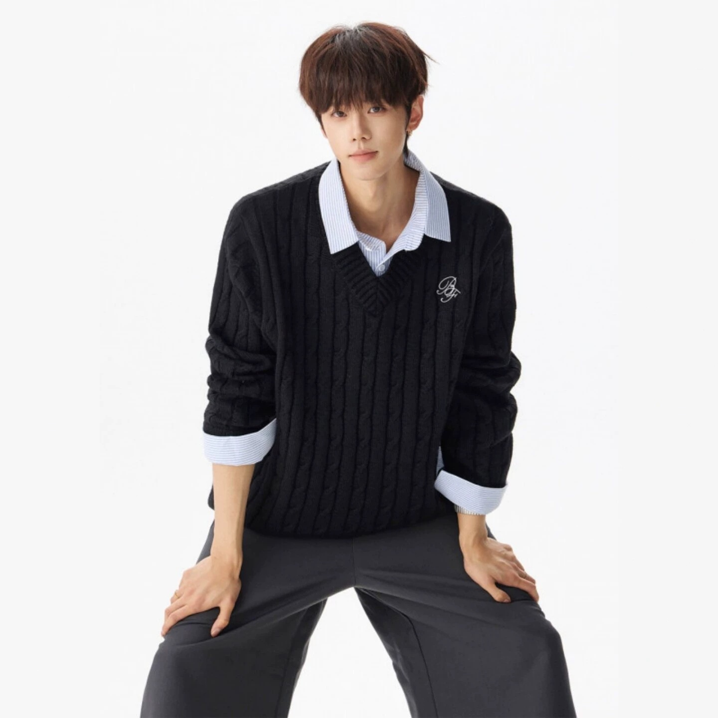 Men's Faux Two-piece Knitted Striped Patchwork Sweater