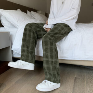 Corduroy Plaid Pants Men's Trendy Straight