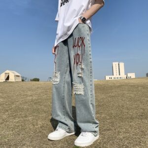 Loose-fitting Straight-leg Pants And Mens Short-sleeved Top