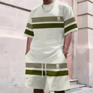 Gradient Letter 3D Digital Print T-Shirt And Shorts Set Mens Trendy Pattern Two-Piece Outfit