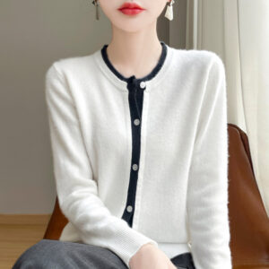 Color-block Crew-neck Knitted Top Sweater For Women